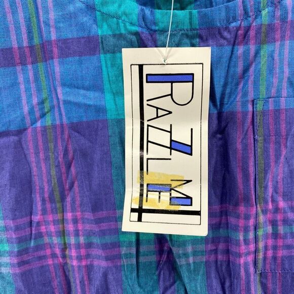 New Pazzle Blouse Women L Large Blue Plaid Sleeveless Wide Strap Round Neck - Picture 7 of 10